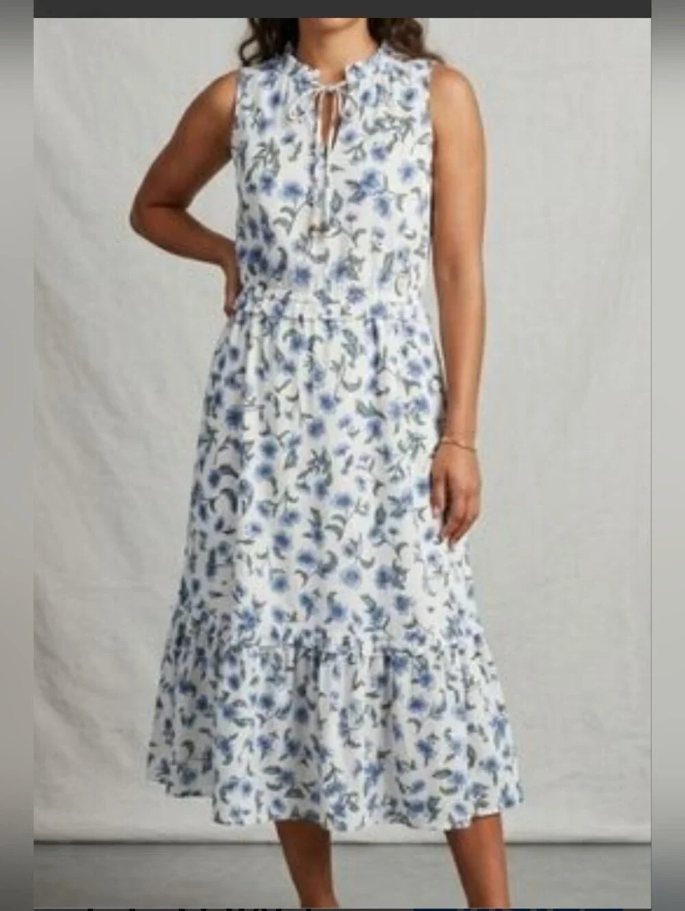J. Crew White Midi Dress with Blue Floral Print Sz 12